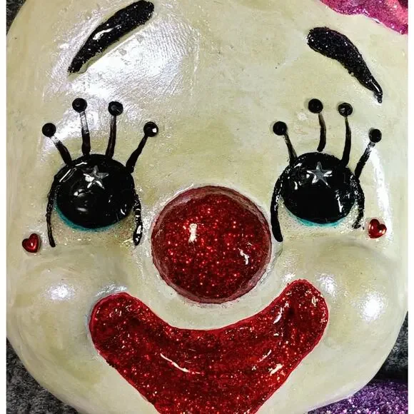 Clown Wall Plaques Ceramic Face Heads Colorful Circus Carnival Decor Pair Set - Picture 7 of 13